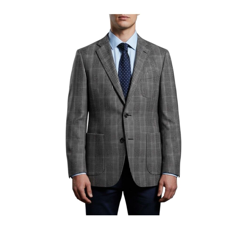 Maurizio‎ Baldassari Mens gray plaid wool sport coat jacket US 46R Italy 56